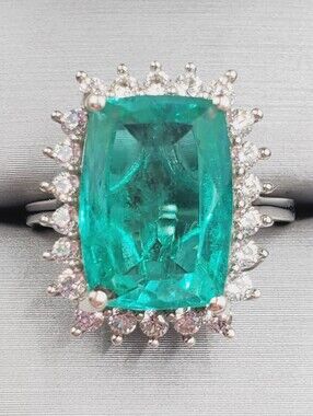 Emerald Green Quartz & Zircon Platinum - 925 Sterling Silver Ring